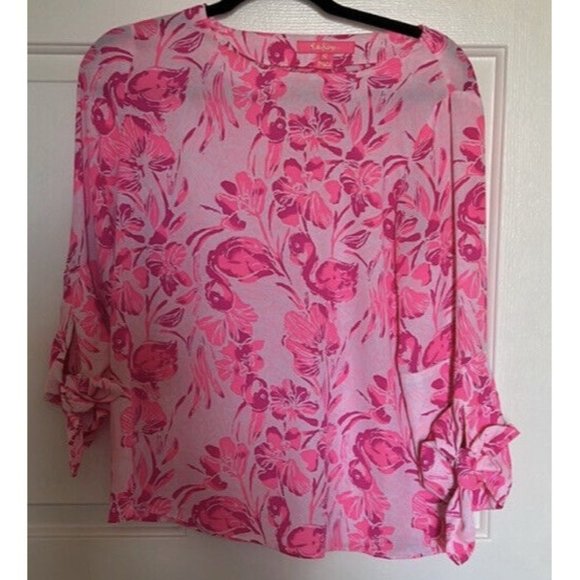 Lilly Pulitzer Pink Langston Top Coral Reef Tint Flamingo XS RARE HTF GORGEOUS - Picture 4 of 7